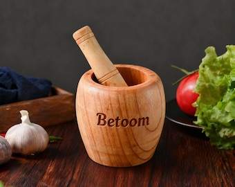 Wood Mortar and Pestle Spice Herb Grinder for Kitchen and Decor