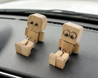 Wooden Man Figurine, Shaking Feet Wooden Doll, Car Dashboard Decoration, Fun Action Figure