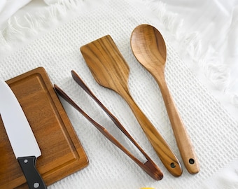 Wooden Utensils Set - Wooden Spoons and Clip Home Decor