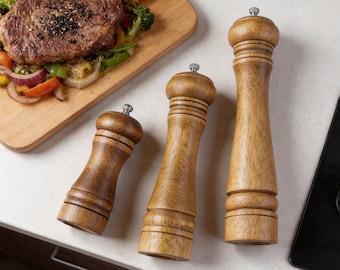 Wooden Pepper Grinder – Adjustable Ceramic Core, Manual Salt Mill