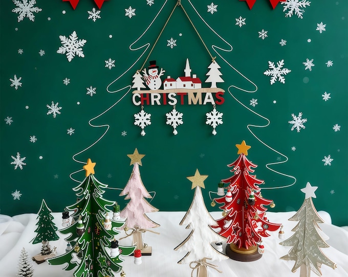 Featured listing image: Wooden Christmas Tree Decor: Rustic DIY Craft, Nordic Ornament Set