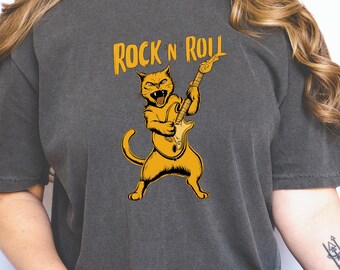 Rock and Roll Cat T-Shirt, Electric Guitar Kitty, Music Lover Gift