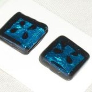 Blue Square Buttons / Unique Buttons / Glass Buttons / For Him / Craft Supply / Sewing Supply / Set of 2 image 1