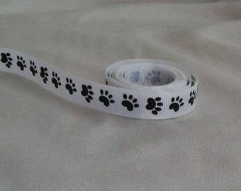 Pet Paw Print Ribbon / White ribbon /  Grosgrain ribbon / 5/8" X 4 yards