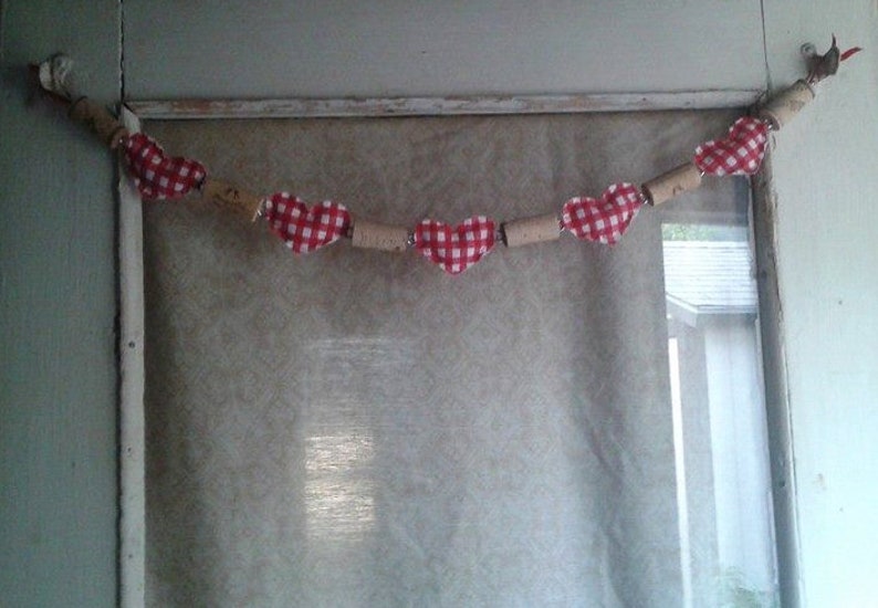 Buffalo Plaid Hearts and Wine Cork Garland / Red and White Buffalo Plaid / Farmhouse Decor / Wine Cork Decor / Valentine Decor image 2