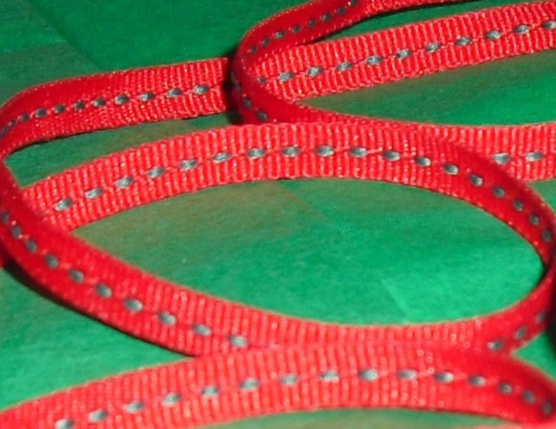 Red Ribbon / Green Stitches 1/4 X 10 yards image 2