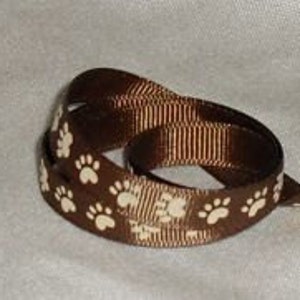 Paw Print Ribbon / Brown ribbon /  Grosgrain ribbon / 3/8" X 4 yards