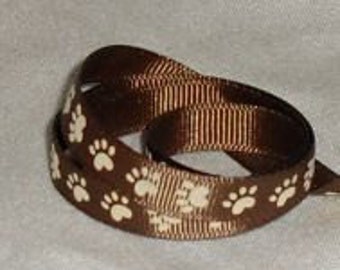 Paw Print Ribbon / Brown ribbon /  Grosgrain ribbon / 3/8" X 4 yards