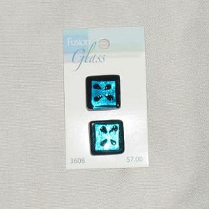 Blue Square Buttons / Unique Buttons / Glass Buttons / For Him / Craft Supply / Sewing Supply / Set of 2 image 2