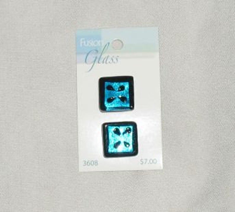 Blue Square Buttons / Unique Buttons / Glass Buttons / For Him / Craft Supply / Sewing Supply / Set of 2 image 2