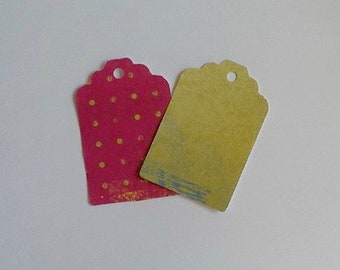 Gift Tag Set / Pink with Green dots / Green with highlights of Blue / Set of 14