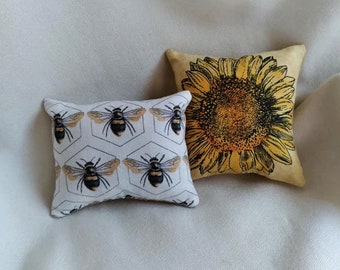Sunflower Pillow Bowl Filler / Tiered Tray Decor / Bee Print Pillow / Small Gift / Bees / Sunflower