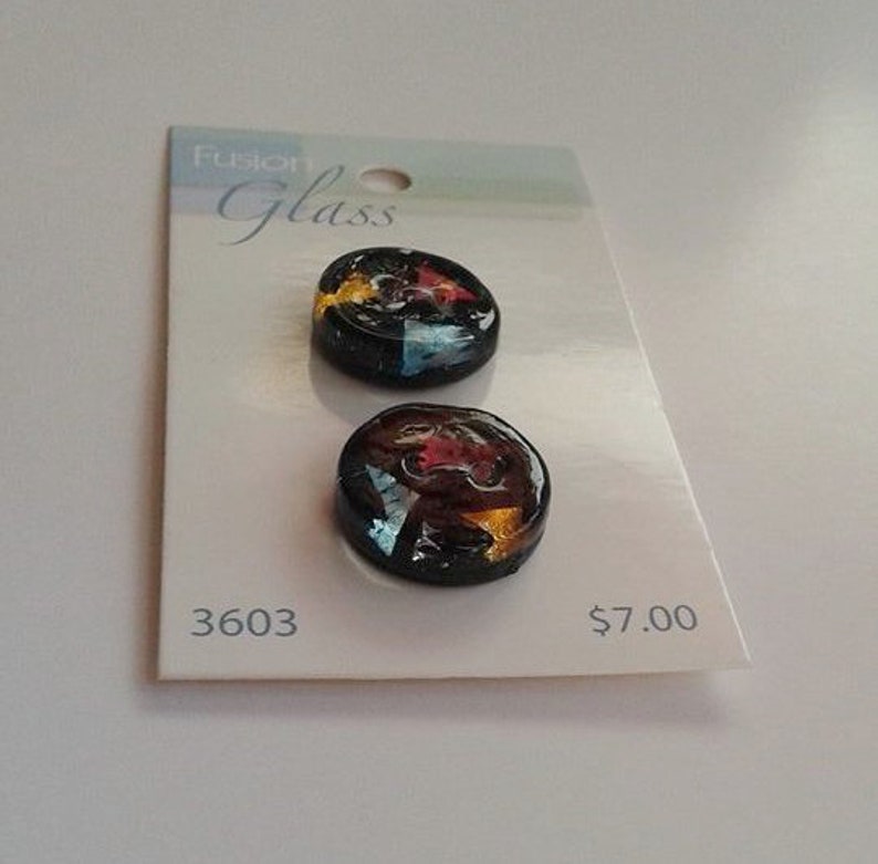 Buttons / Fashion Buttons / Unique Buttons / Art Buttons / Glass Fusion / Round Buttons / Set of 2 image 1