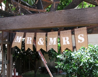 MR & MRS Wedding Burlap Banner