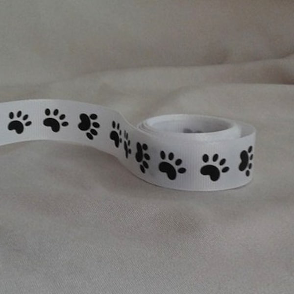 Grosgrain Paw Print Ribbon / White Grosgrain ribbon /  Pets Paws / Paw Prints / Grosgrain ribbon / 7/8" X 4 yards