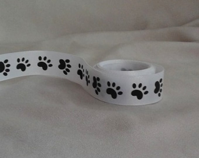7/8 Inch Pink Paw Print Grosgrain Ribbon - Foil Printed Craft Ribbon Per Yard