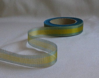 Vintage Woven Ribbon / Green and Blue / Vintage / 7/8" Wide