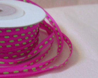 Thin Ribbon Spool is Fuchsia with Apple Green stitch print...1/8" X 25 yards