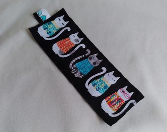 Cats Bookmark / Fabric Bookmark / Cats / Cats with Sweaters / Fun Kitty Print / Bookmark