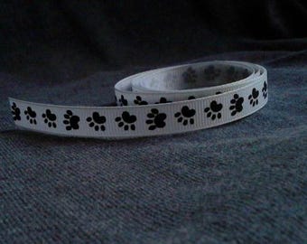 Paw Print Ribbon / White ribbon /  Grosgrain ribbon / 3/8" X 4 yards