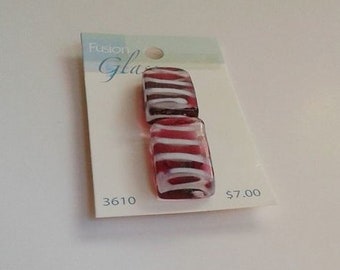 Buttons / oblong fusion glass buttons / Unique Buttons /  Clear Red and White / Shank Buttons / Set of 2
