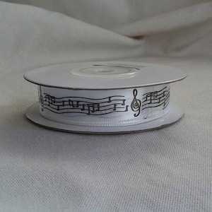 Music Note Ribbon / Music / Black and White / Music Note / 5/8" X 5 yards