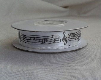 Music Note Ribbon / Music / Black and White / Music Note / 5/8" X 5 yards