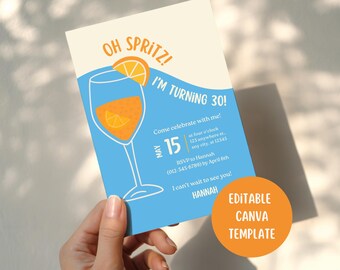 Invitación imprimible de cumpleaños número 30 de Oh Spritz con cóctel / Invitaciones de cumpleaños editables para Canva / Invitación digital de cumpleaños número 30 para ella