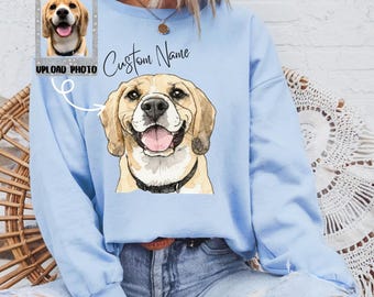Custom Dog Photo Sweatshirt, Personalized Pet Portrait from Photo, Custom Dog Cat Drawing Shirt, Dog Owner Gift, Pet Memorial