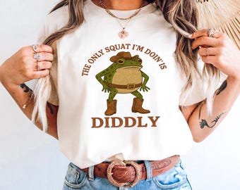 Camiseta divertida de vaquero y rana "La única sentadilla que hago es nada" Camiseta estilo western Humor country Camiseta Regalo para vaqueras Camiseta vintage Comfort Colors