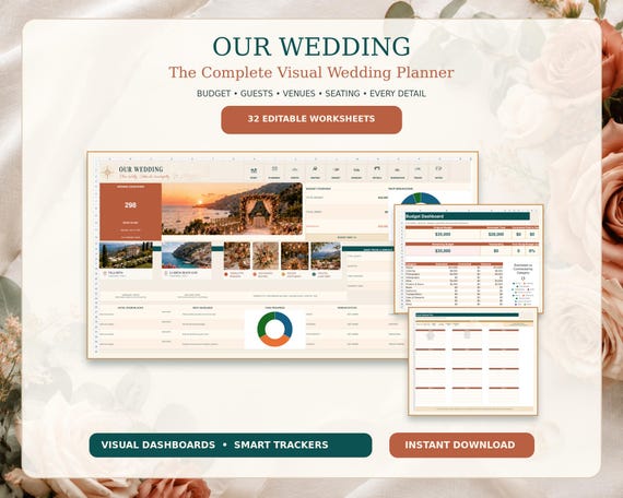 Wedding Planner Spreadsheet | Excel Wedding Budget, Guest List, Seating Chart, Calendar & Vendor Organizer