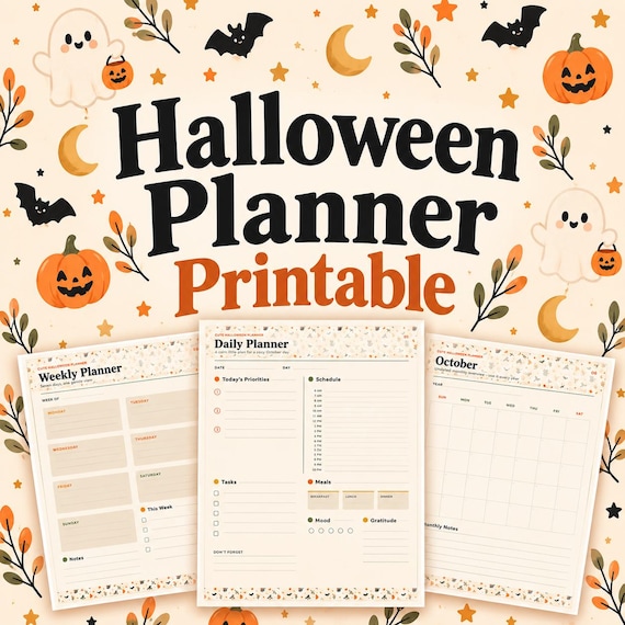 Halloween Planner Bundle, Undated Daily & Weekly Planner, Calendar, To-Do List (PDF)