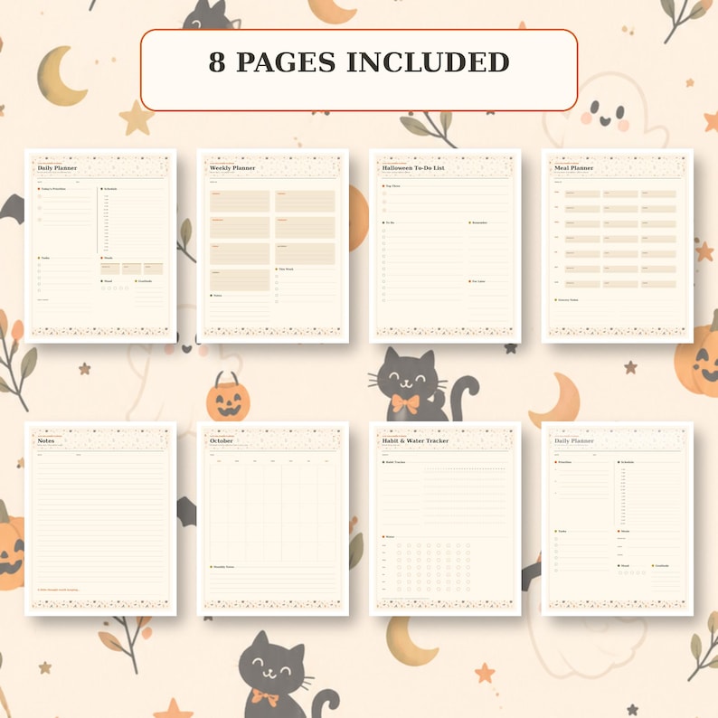 Halloween Planner Bundle, Undated Daily & Weekly Planner, Calendar, To ...