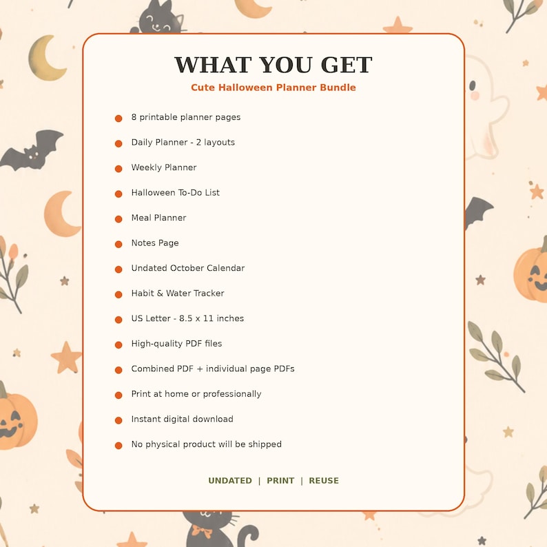 Halloween Planner Bundle, Undated Daily & Weekly Planner, Calendar, To ...