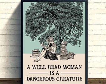 Well-Read Woman Art Print: Vintage Book Lover Decor