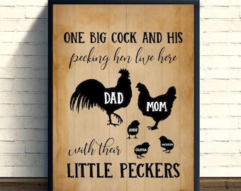 Vintage print kipfamilie: poster boerderij muurkunst