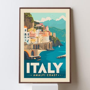 Italy Amalfi Coast Poster – Vintage Travel Wall Art Print, Mediterranean Coastal Decor, Italian Seaside Landscape Home Decoration