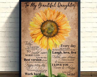 Valentijnsdagcadeau dochter | Inspirerende muurkunstafdruk zonnebloem