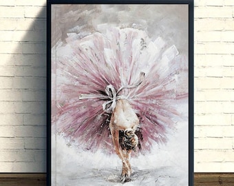 Aquarel ballerina dansmeisje, muurkunst posterafdruk voor woondecoratie
