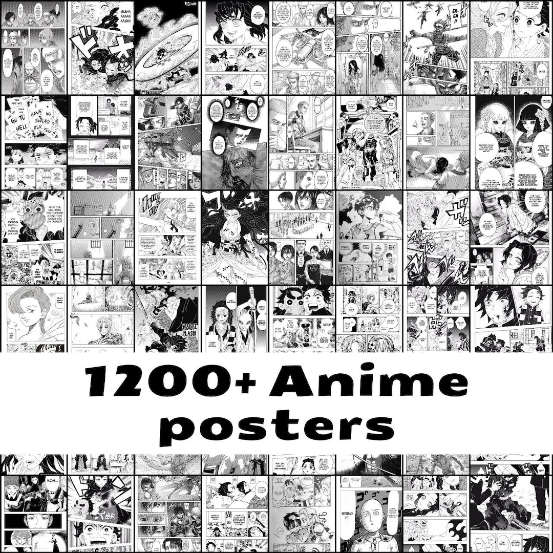 1200+ Anime Manga Panel Collage Kit | Black & White Wall Art | Japanese ...