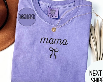 Embroidered Mama Coquette Shirt , New Mom Gift, Baby Shower Gift, Pregnancy Announcement Mama , Mom Comfort Colors® Tee