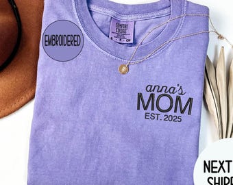 Personalized Mom With Kid Name Embroidered Shirt, Custom Mama Tee, Christmas Gift for Mom