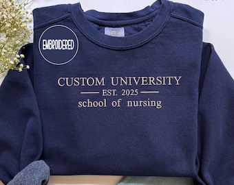 Custom University Embroidered Comfort Colors® Shirt or Sweatshirt, Personalized Embroider College Name Year and Major Gift