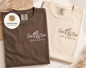 Embroidered Grandpa Fishing Comfort Colors® Shirt, Fathers Day Gift for Fisherman Grandpa, Pregnancy Announcement  , Reel Cool Grandpa Shirt