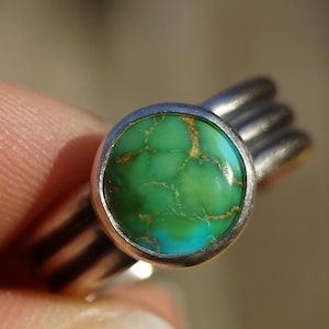 Size 9.75 Turquoise Ring. Round Turquoise Ring. Boho Ring. Recycled Sterling Silver Ring. Silversmith. Handcrafted Ring.