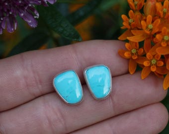 Fox Turquoise Stud Earrings: Oxidized Sterling Silver, Handmade