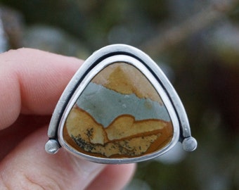 Size 8 Wild Horse Picture Jasper Ring. Handcrafted Jewelry. Recycled Sterling Silver. Statement Ring. Oregon. Picture Jasper.
