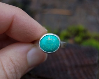 Size 4.5 Turquoise Ring. Emerald Valley Turquoise ring. Recycled Sterling Silver Ring.  Minimalist Ring. Everyday Ring. Horizontal Ring.