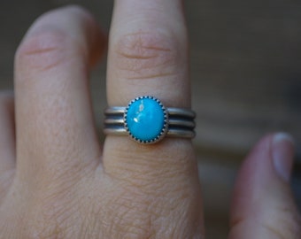 Größe 8,75 Blue Ridge Türkis Ring. Rund Türkis Ring. Boho-Ring. Recycelter Sterling Silber Ring. Silberschmiede. Handgefertigter Ring.