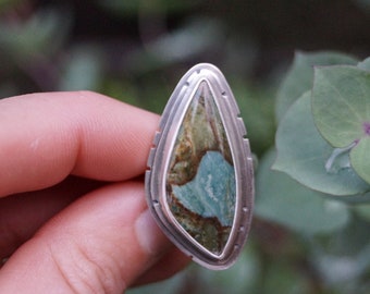 Size 6.75 Vistaite Jasper Ring. Recycled Sterling Silver Ring. Handcrafted Ring. Statement Ring.Picture Jasper. Oregon